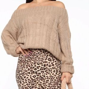 Tan off the shoulder sweater